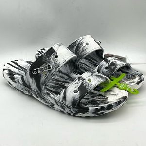 Crocs Classic Sandal Marbled White/Black Slides New